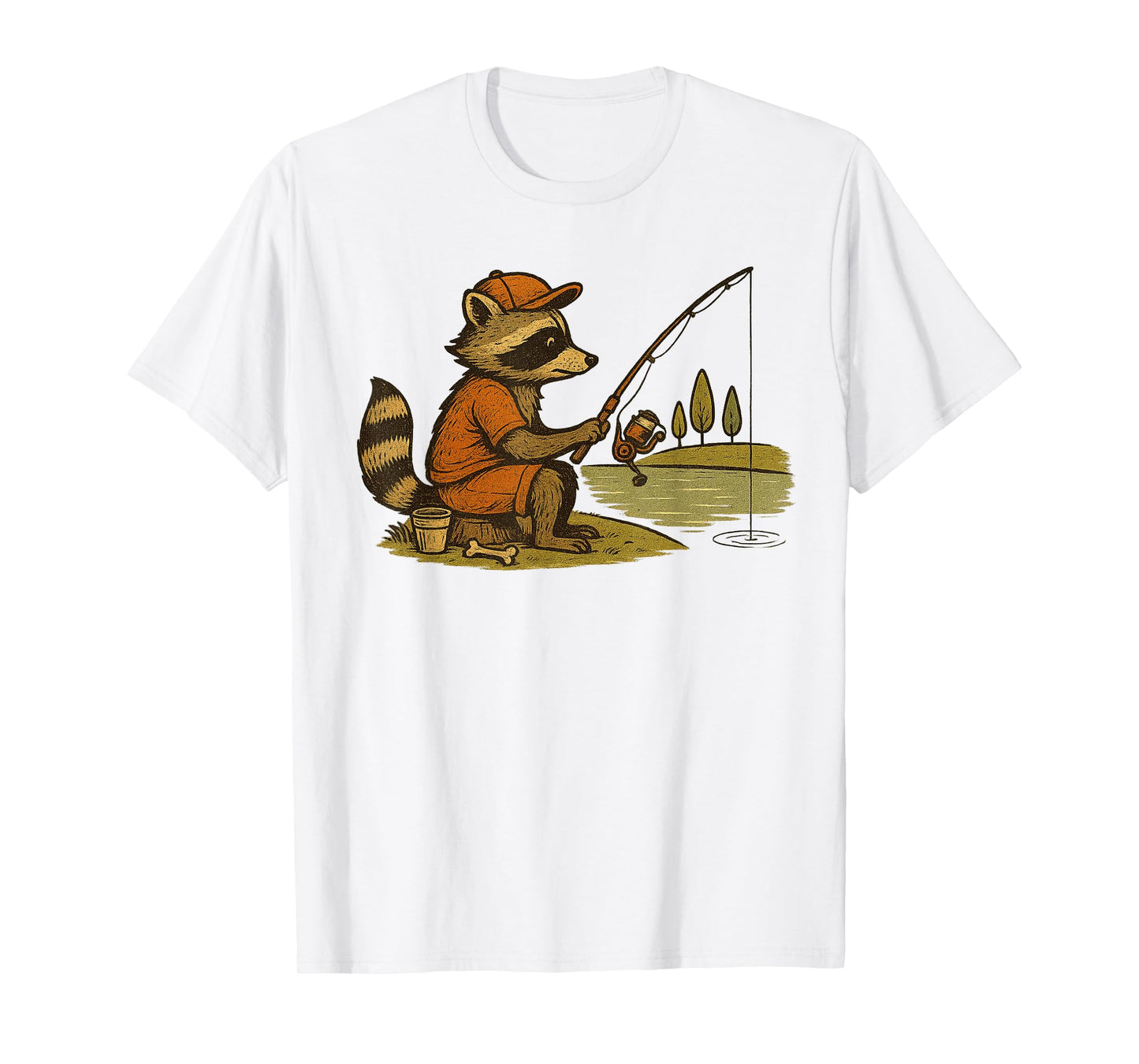 Funny Raccoon Fishing for Men Kids and Boys T-Shirt