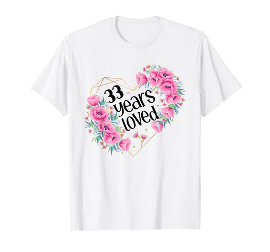 Husband Wife Floral 33rd Happy Birthday T-Shirt