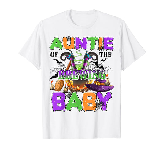 Auntie Of Brewing Baby Halloween Baby Shower Spooky T-Shirt