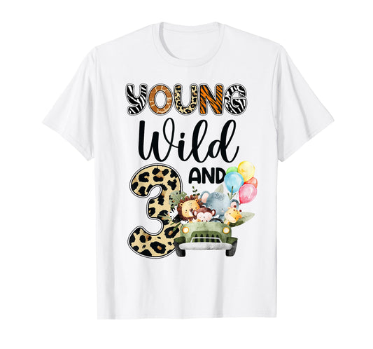 3rd Birthday Toddler Young Wild Three 3 Year Old Safari Zoo T-Shirt