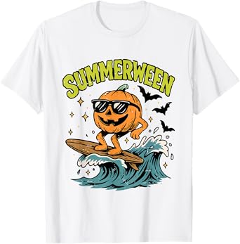Funny Summerween Pumpkin Surfing Beach Summer Halloween Cute T-Shirt