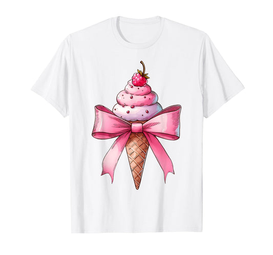 Coquette Bow Ice Cream Cone Pink Ribbon Mom Mothers Day Girl T-Shirt