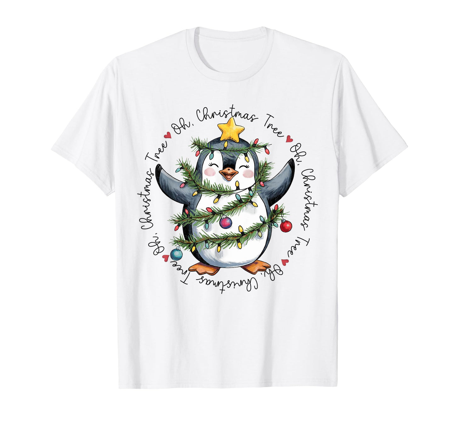 Oh Christmas Tree Xmas Lights Cute Penguin Women Girls T-Shirt