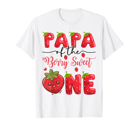 Papa Of The Berry Sweet One Strawberry First Birthday T-Shirt