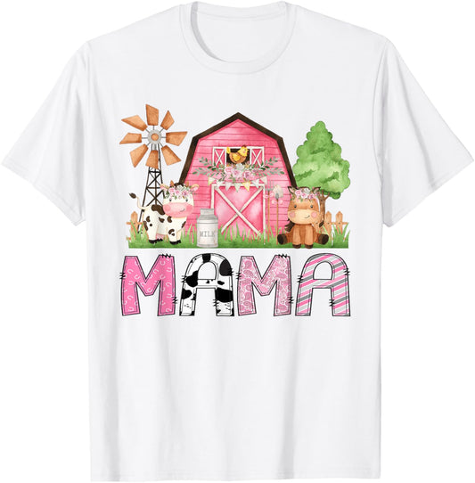 Mama Pink Farm Animal Birthday Kids Matching Family T-Shirt
