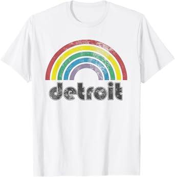 Detroit Rainbow 70's 80's Style Retro Men Women T-Shirt