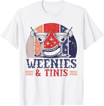 Weenies And Tinis Retro Hot Dogs With Martini Cocktail Party T-Shirt