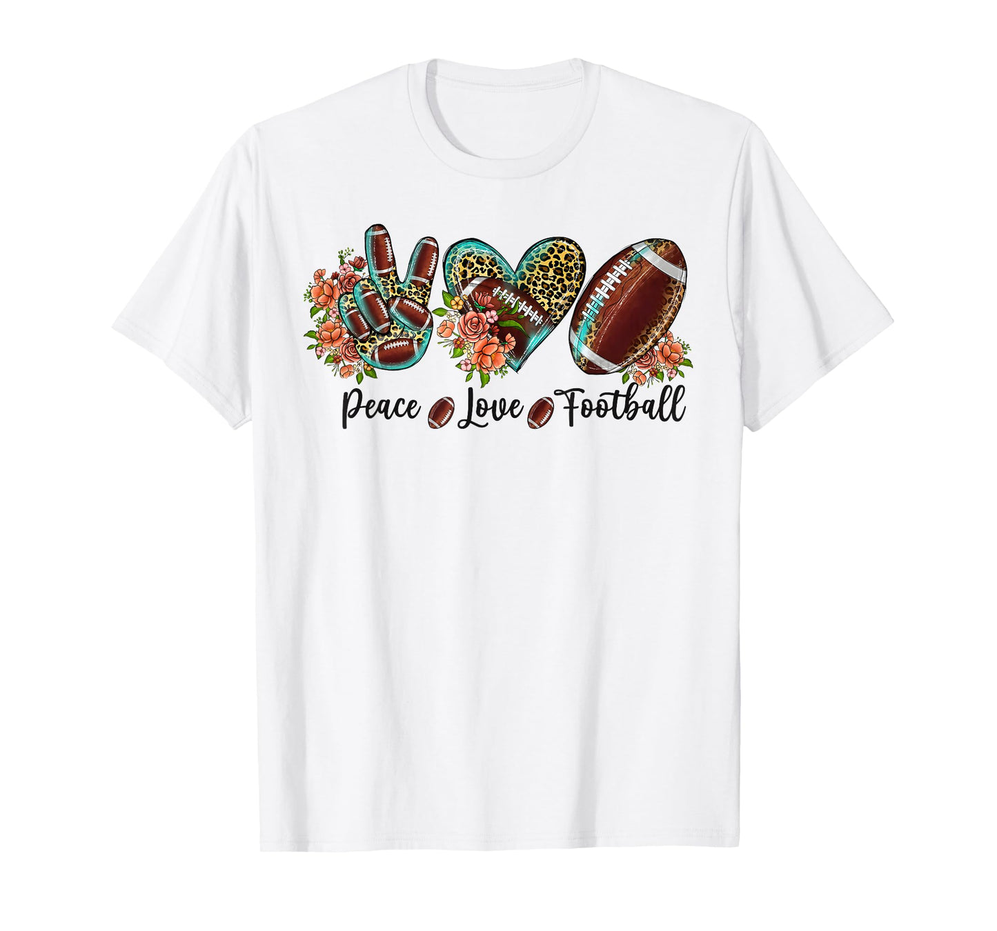Peace Love Football Leopard Cute Floral American Football T-Shirt