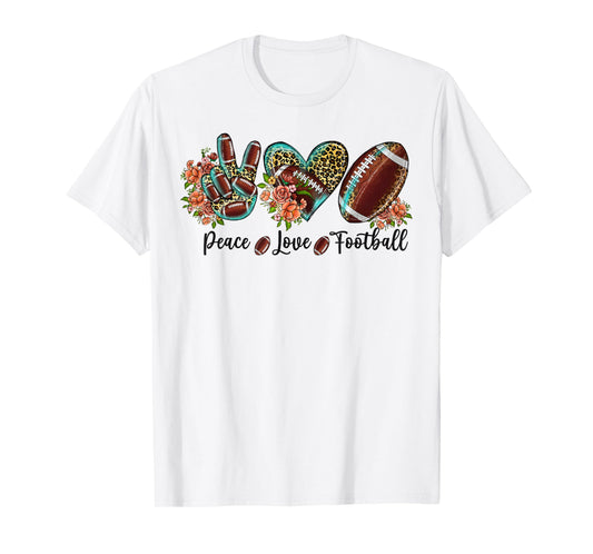 Peace Love Football Leopard Cute Floral American Football T-Shirt