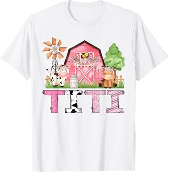 Titi Pink Farm Animal Birthday Kids Matching Family T-Shirt