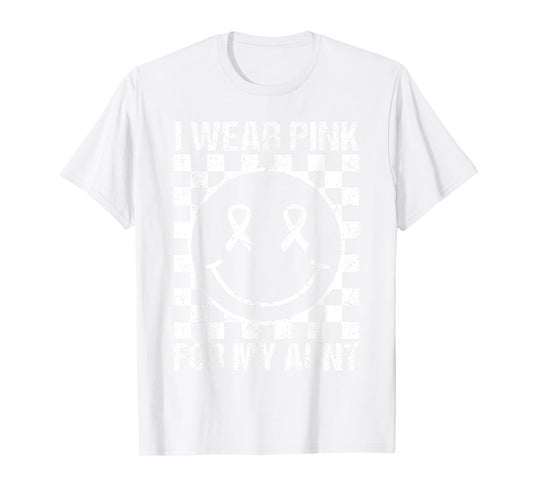 I Wear Pink for My Aunt Smile Face Breast Cancer Women Kids T-Shirt