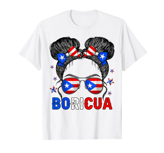 Messy Bun Girl Boricua Puerto Rico Hispanic Heritage Month T-Shirt