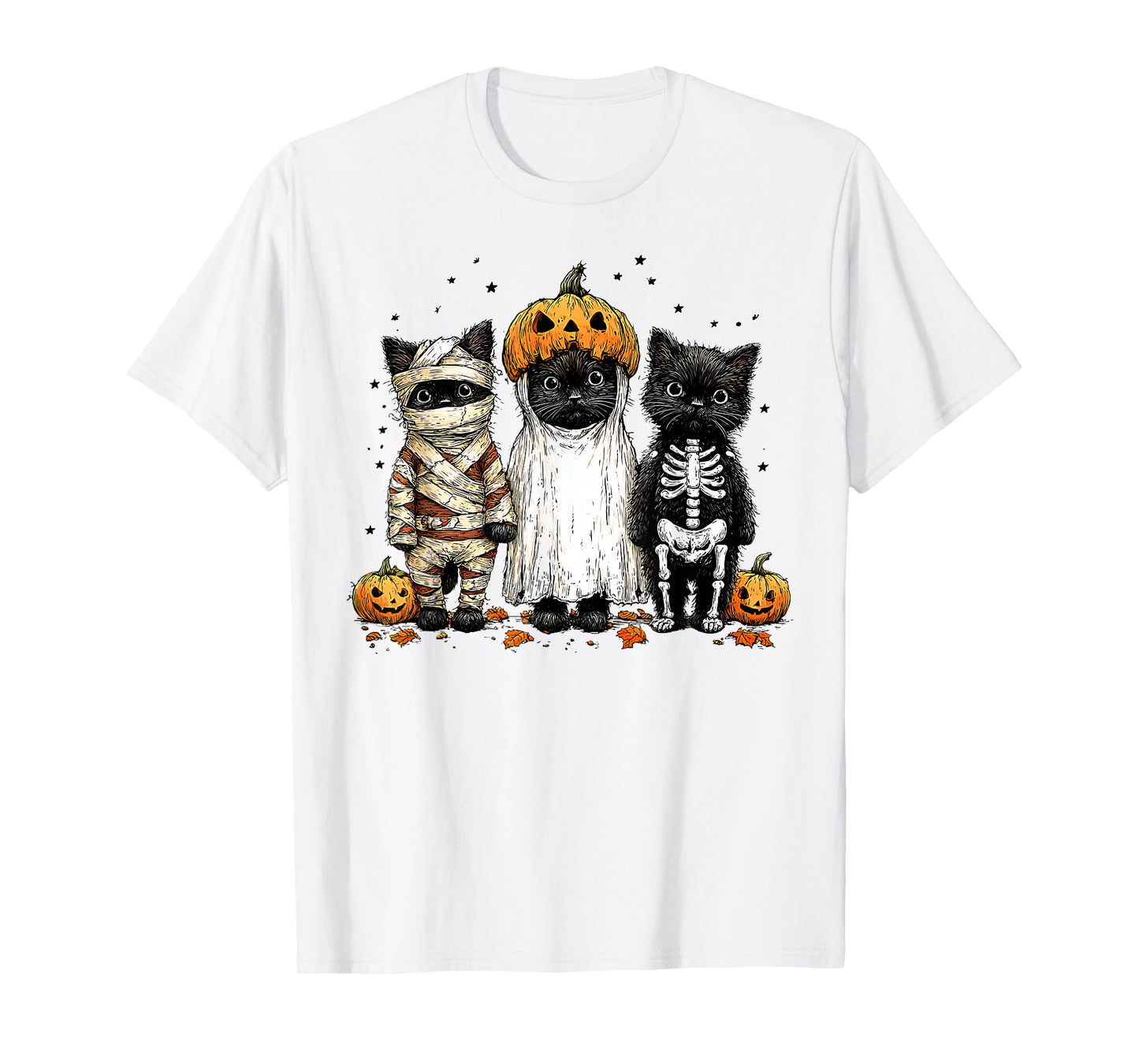 Retro Black Cat Witch Scary Halloween Pumpkin Women Men Kids T-Shirt