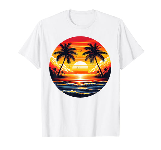 Vintage Beach Sunset Palm Tree 70s 80s Summer Vacation Retro T-Shirt
