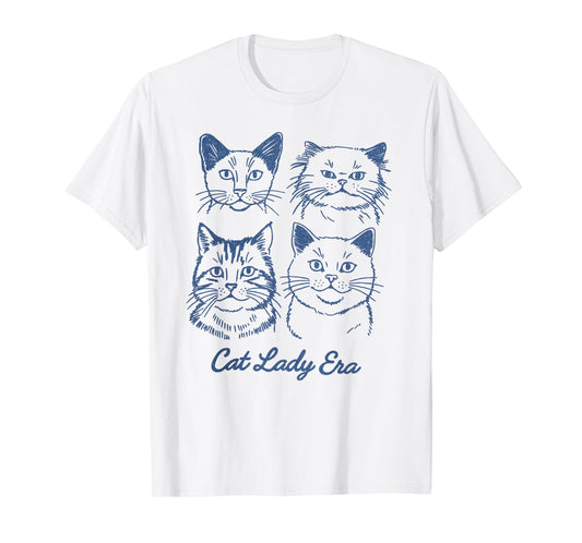 Cat Lady Era – Vintage Line Art Cat Graphic T-Shirt