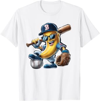 Funny Lets Go Bananas Banana Playing Baseball Player T-Shirt