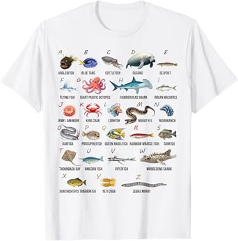 A-Z Ocean Life Alphabet Marine Creatures Exploration T-Shirt