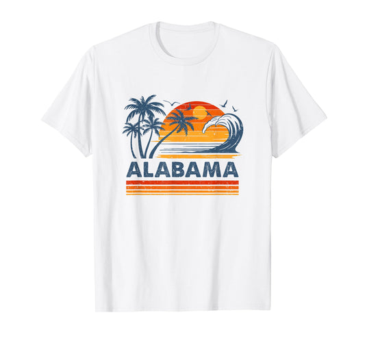 Alabama Vacation Sunset Cute 70S Vintage Retro Beach T-Shirt