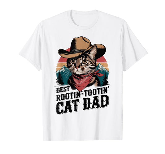 Cat Dad Cat Shirt Funny Fathers Day Cowboy Rootin Tootin T-Shirt