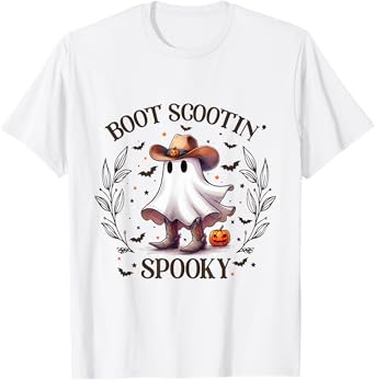 Boot Scootin Spooky Retro Western Funny Halloween Cute Ghost T-Shirt