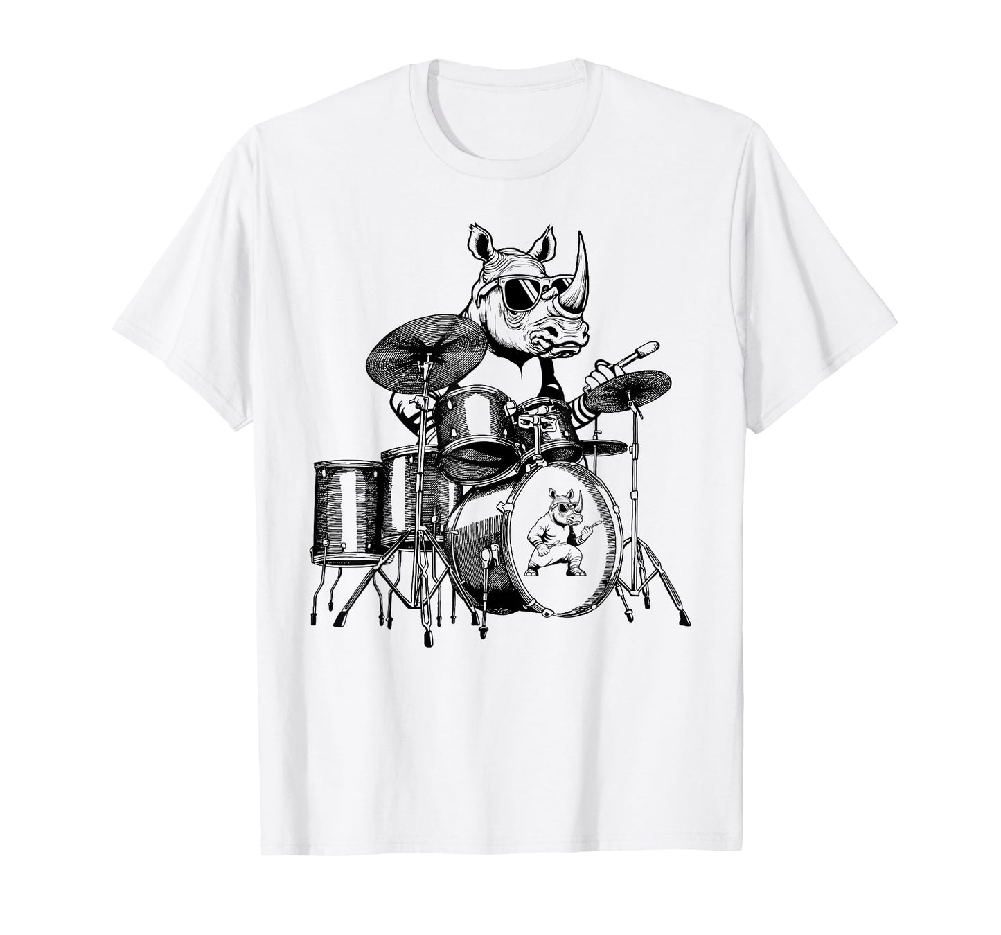 Rhino Playing Drums Drummer Drumming Musician Band T-Shirt
