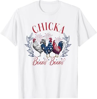 Chicka Boom Boom Cute Chicken Retro 4th of July America T-Shirt for Women Men