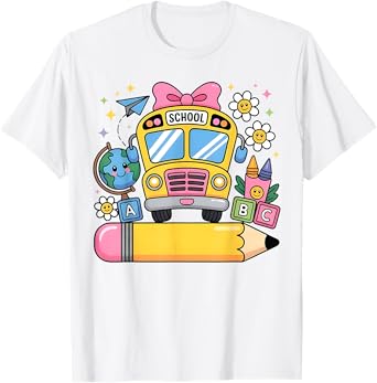 Coquette Bow School Bus With Pencil Back To School Teacher T-Shirt