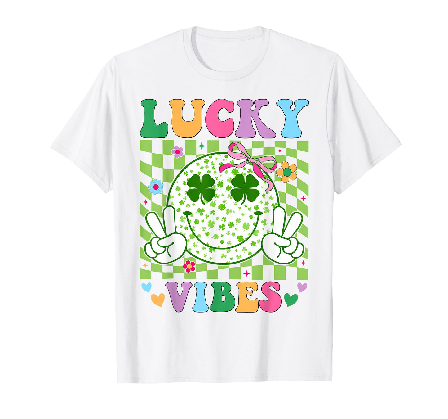 Groovy St Patricks Day Lucky Vibes Shamrock Women Girls Kids T-Shirt