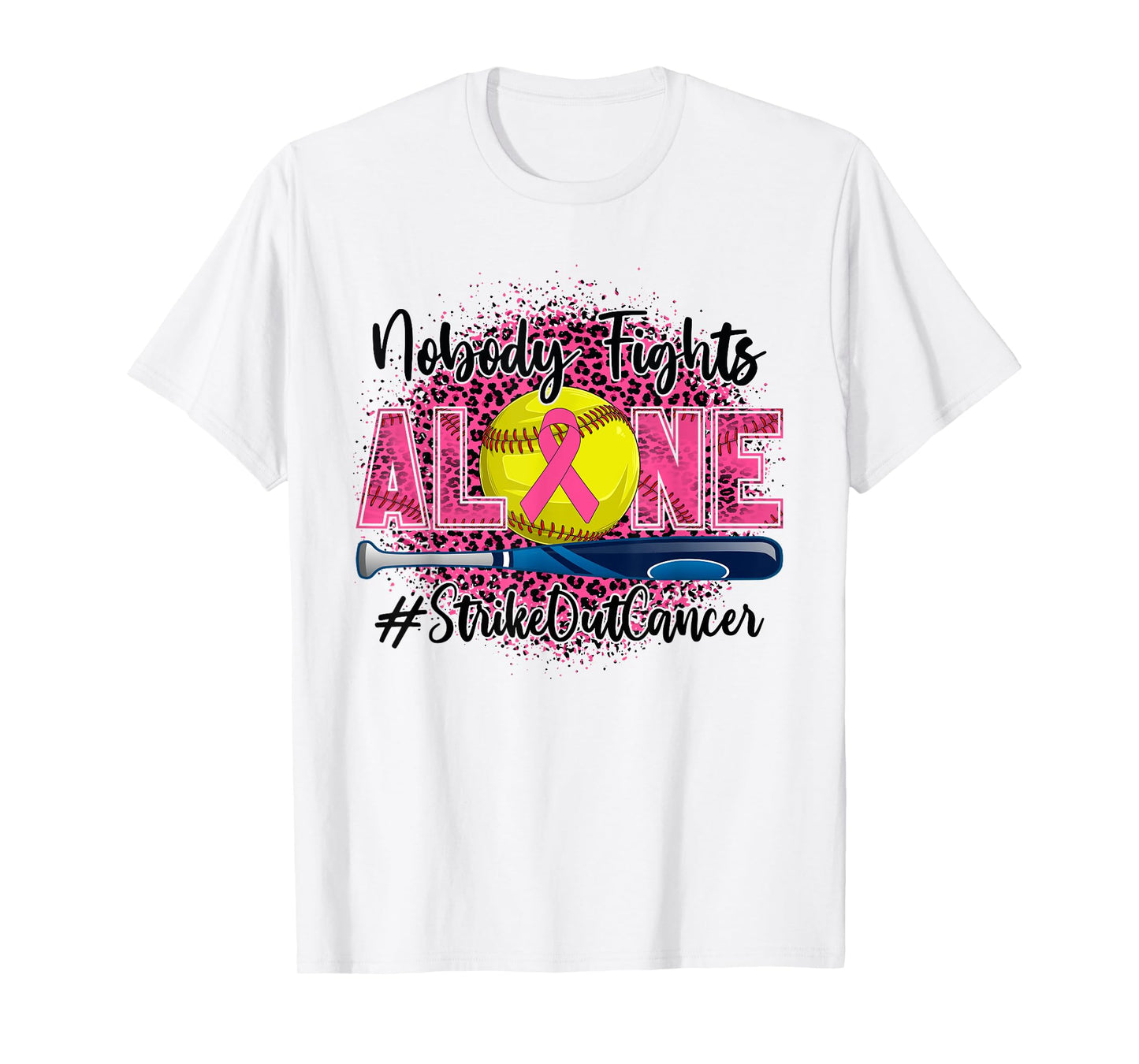 Nobody Fights Alone Strike Out Breast Cancer Softball Ball T-Shirt