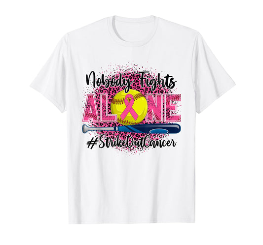 Nobody Fights Alone Strike Out Breast Cancer Softball Ball T-Shirt
