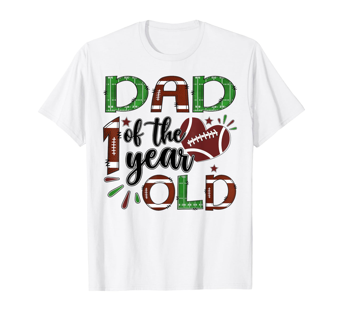 Dad Of The 1 Year Old Football 1St Year Down Birthday T-Shirt