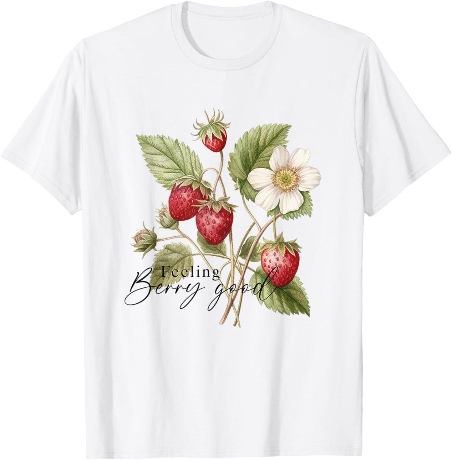 Summer Flower Strawberries Nature Lover Floral Wildflower T-Shirt