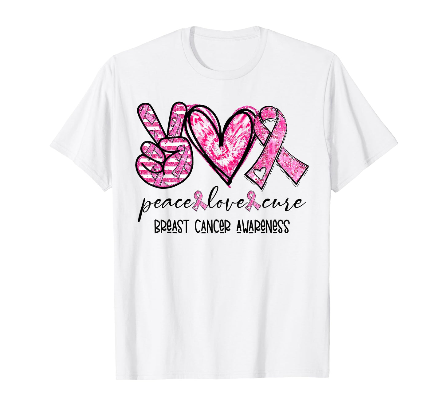 Peace Love Cure Breast Cancer Awareness Pink Ribbon T-Shirt