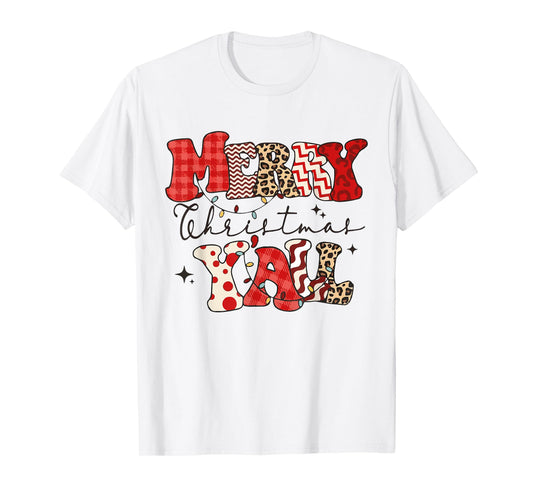 Merry Christmas Y'all Leopard Buffalo Pajama Family Xmas T-Shirt