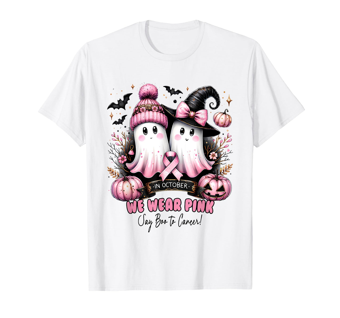 in October We Wear Pink Say Boo to Breast Cancer Awareness T-Shirt
