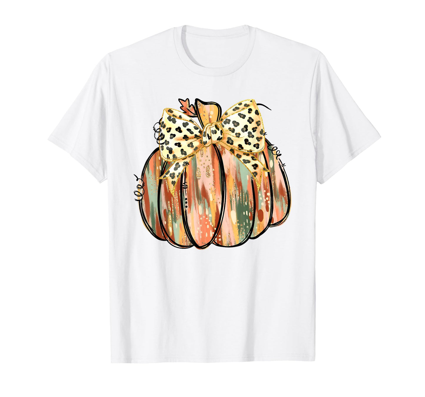 Coquette Bow Pumpkin Season Autumn Fall Leaves Thanksgiving T-Shirt
