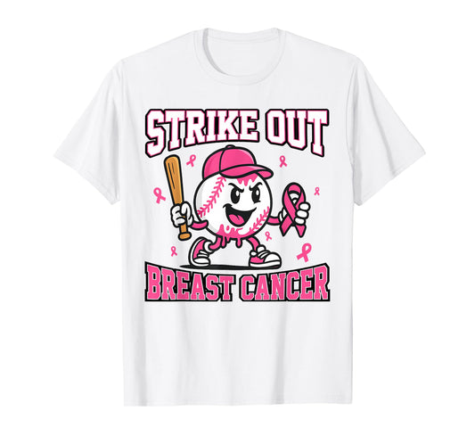 Strike Out Breast Cancer Baseball Ice Cream Drip Pink Ribbon T-Shirt
