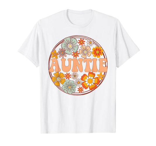 Groovy Auntie Retro Flowers Women Mother's Day Aunt T-Shirt