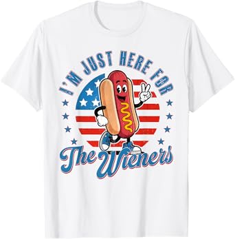 Retro I'm Just Here For The Wieners Hot Dog 4th of July Men Women T-Shirt