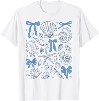 Seashell Starfish Summer Vacation Hawaii Beach Coquette Bow T-Shirt