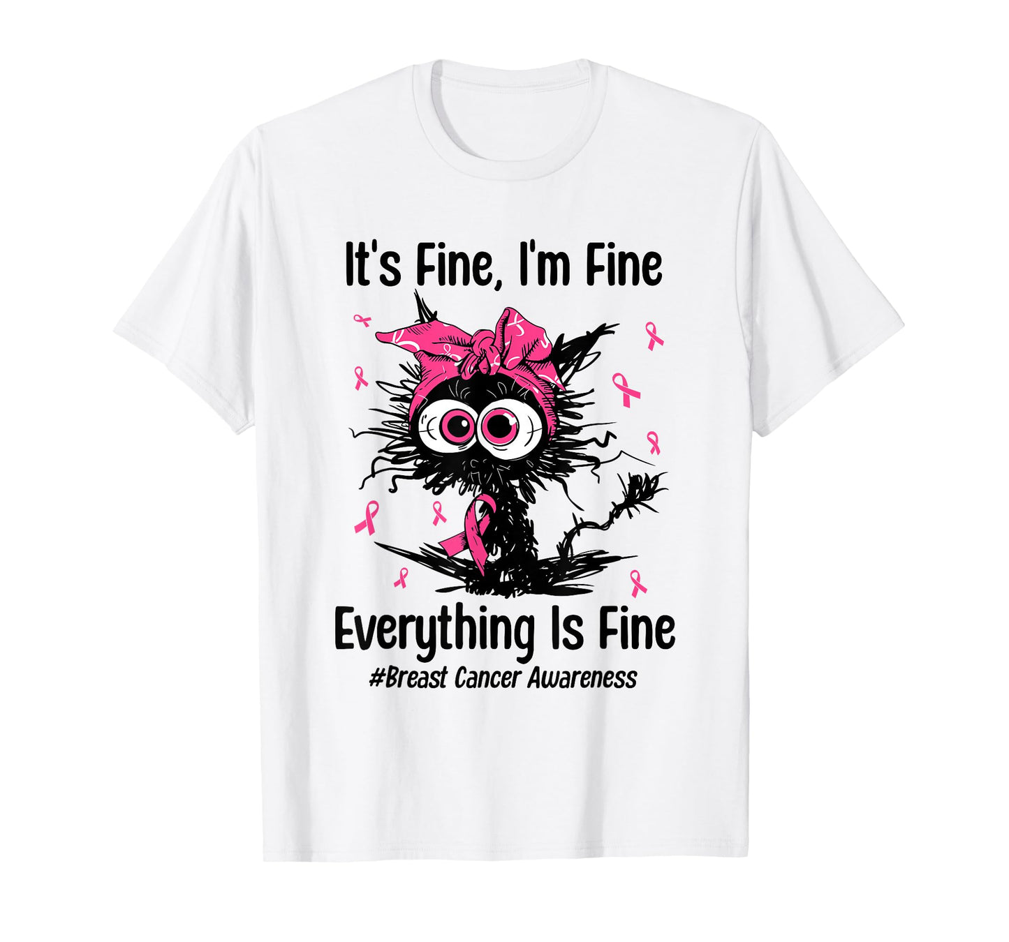 Motivational Cat Kitty Breast Cancer Awareness Pink Ribbon T-Shirt
