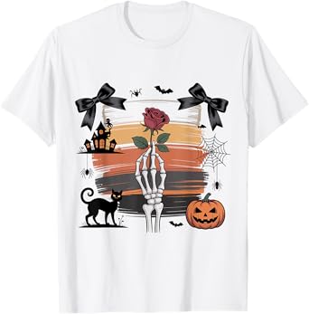 Vintage Halloween Ghost Flirty Fall Pumpkin Brush Stroke T-Shirt