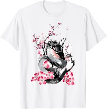 Cherry Blossom Japanese Dragon Asian Retro 80’s Style T-Shirt