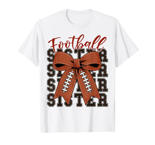 Girl Football Sister Coquette Bow Football Game Day Teen T-Shirt