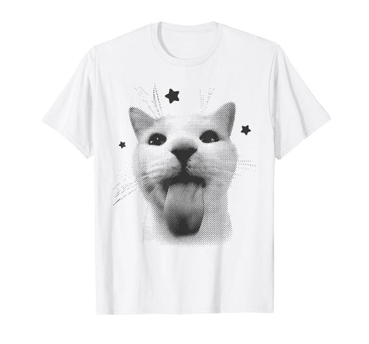 Funny Y2k Retro Cat Silly Vintage Kitten Meme Cat Lover T-Shirt