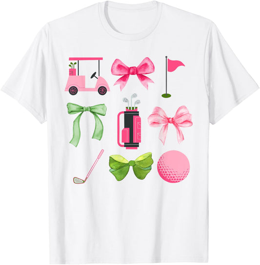 Coquette Bow Golf Cart Game Day Golfing Golfer Golf Lover T-Shirt