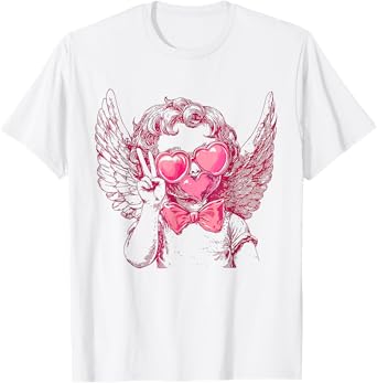 Cute Cupid Sunglasses Blowing Bubble Valentines Day Retro T-Shirt