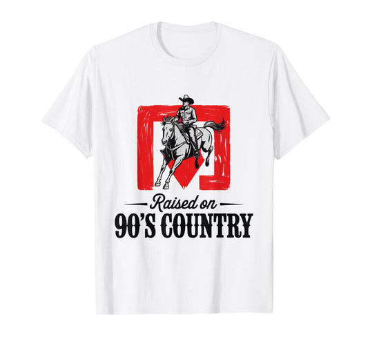 Vintage Western Bull Skull Raised On 90's Country Music T-Shirt