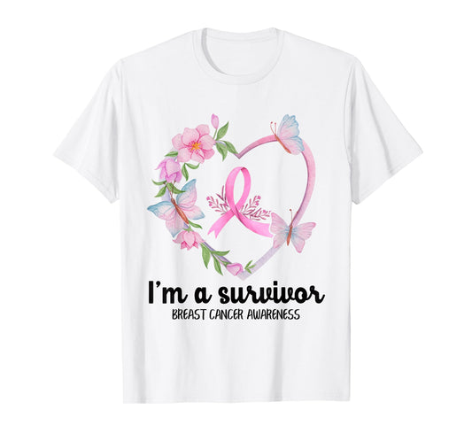 I'm A Survivor Breast Cancer Awareness Pink Ribbon Heart T-Shirt