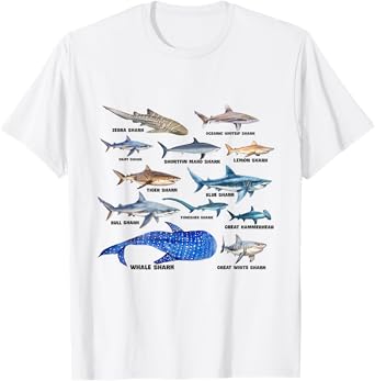 Bite Shark Species Guide Lovers Theme Shark Boy Men T-Shirt